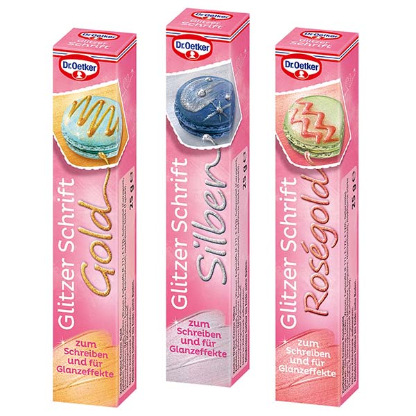 Glitzer Schrift Gold, Silber, Roségold – Dr. Oetker