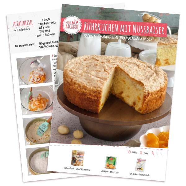 Mandarinenkuchen mit Nussbaiser – Rezeptkarte zum Download