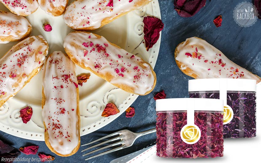 Sneak Bake Love Box: Kornblumenblueten in Violett oder Rot von Rosie Rose
