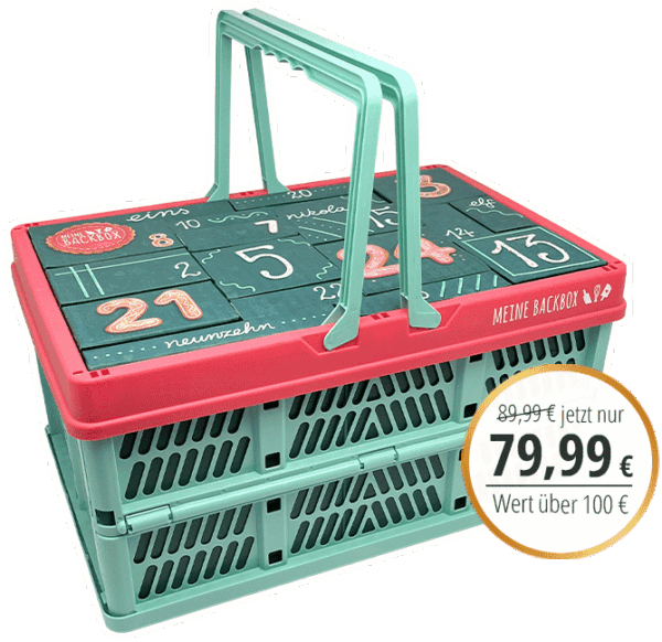 Back Adventskalender 2025 von Meine Backbox im praktischen Einkaufskorb - nur 79,99 € statt 89,99 €